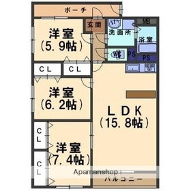 フォレスタＫ 2階 3LDK 賃貸物件詳細