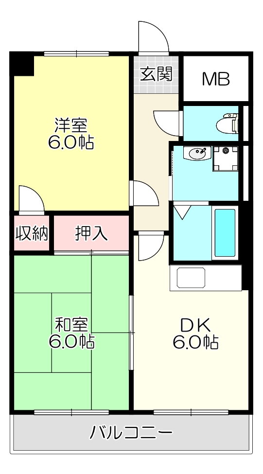 メゾンドール六万寺 2階 2DK 賃貸物件詳細