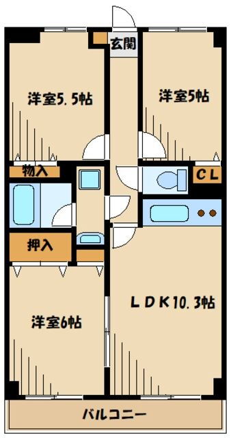 サンフローラ 2階 3LDK 賃貸物件詳細