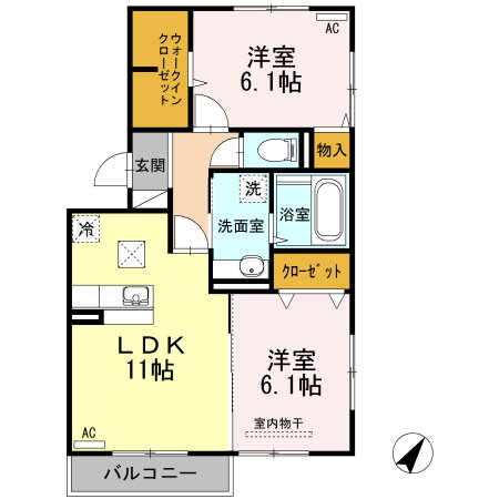 モンブラン　Ｂ 1階 2LDK 賃貸物件詳細