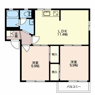 フレグランス若葉Ｃ 2階 2LDK 賃貸物件詳細