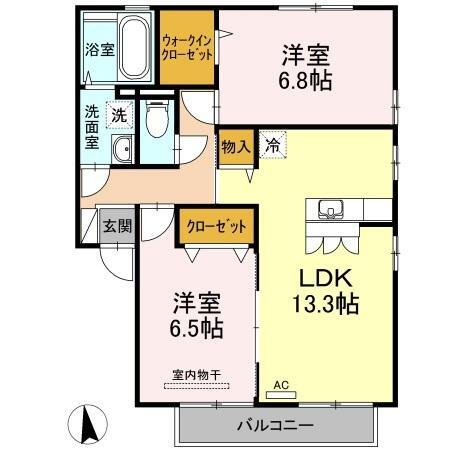 セジュール　マホロ　Ａ棟 2階 2LDK 賃貸物件詳細