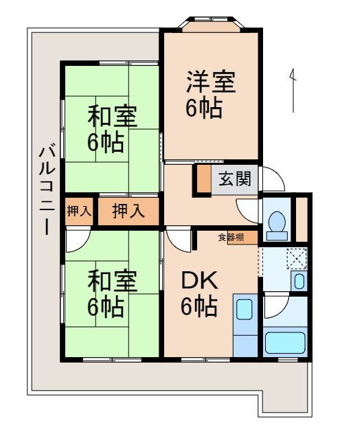 エクセルハイツ南 2階 3DK 賃貸物件詳細