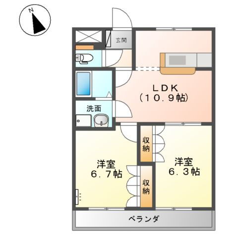 岡山県倉敷市連島中央１ 弥生駅 2LDK アパート 賃貸物件詳細