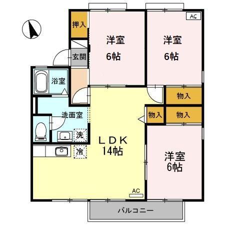 セジュール西添　Ｂ 2階 3LDK 賃貸物件詳細