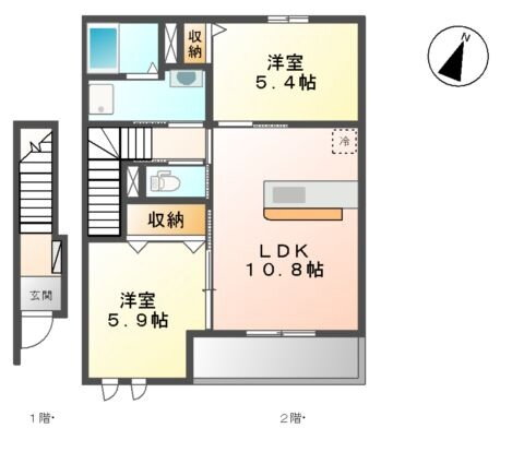 Ｊ・ウィング 2階 2LDK 賃貸物件詳細