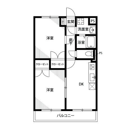 アンプルール　フェール　Ｋ２ 2階 2DK 賃貸物件詳細