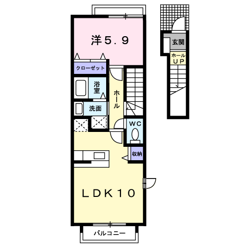 イースト．ウィング 2階 1LDK 賃貸物件詳細