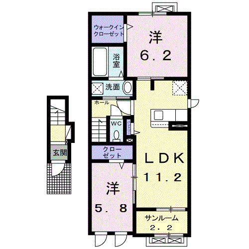 ＨｅｌｌｏＷｏｒｌｄ　Ｅａｓｔ 2階 2LDK 賃貸物件詳細