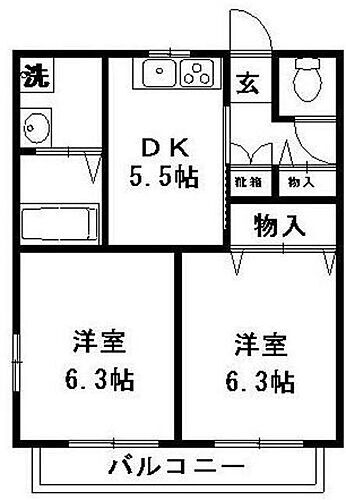 グリーンドエル 2階 2DK 賃貸物件詳細