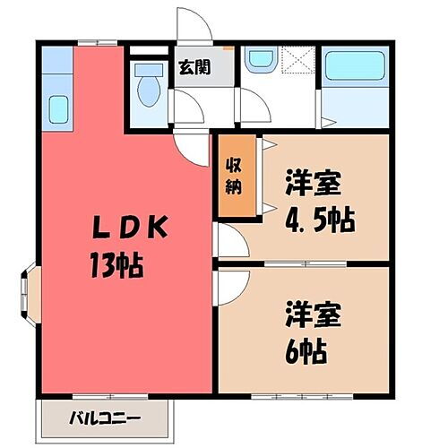 栃木県小山市大字横倉新田 小山駅 2LDK アパート 賃貸物件詳細