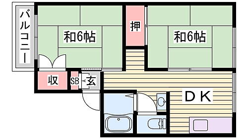 兵庫県姫路市北平野2丁目 野里駅 2DK アパート 賃貸物件詳細