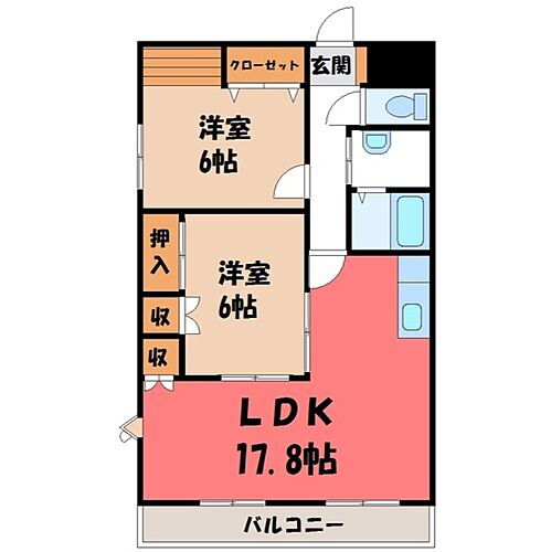 栃木県下野市花の木3丁目 石橋駅 2LDK アパート 賃貸物件詳細
