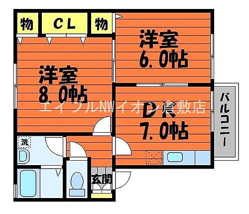 岡山県倉敷市堀南 浦田駅 2DK アパート 賃貸物件詳細