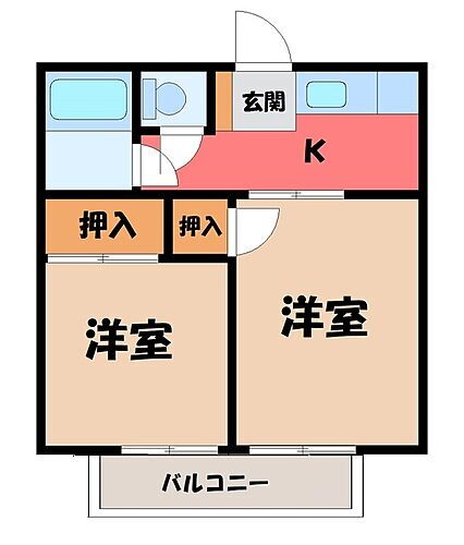 栃木県宇都宮市駒生町 東武宇都宮駅 2K アパート 賃貸物件詳細