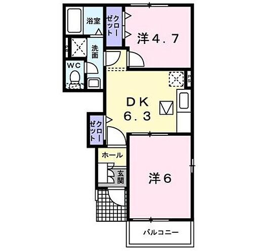 ヴィラージュ波風Ｂ棟 1階 2DK 賃貸物件詳細