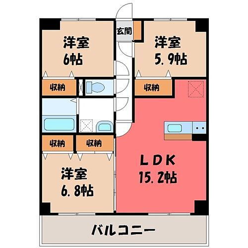 栃木県宇都宮市陽東4丁目 陽東３丁目駅 3LDK マンション 賃貸物件詳細