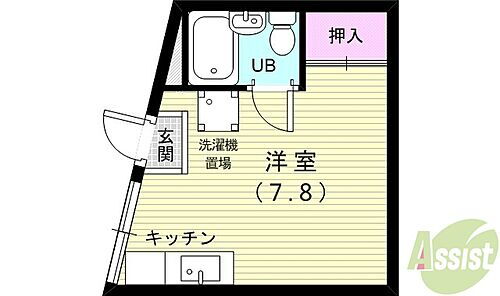  ワンルーム（16．56平米）キッチン・収納・室内洗濯機置場