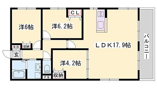 カーサ田寺東 3階 2SLDK 賃貸物件詳細