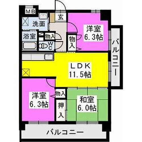 チュリス門松 4階 3LDK 賃貸物件詳細