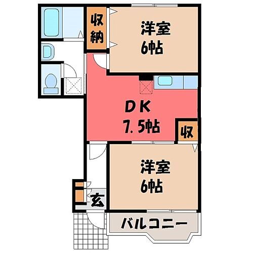 栃木県塩谷郡高根沢町宝石台1丁目 宝積寺駅 2DK アパート 賃貸物件詳細