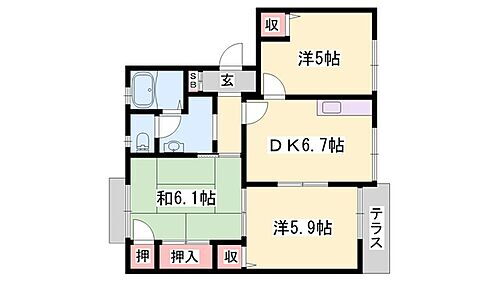 ヴィルヌーヴ　上中 2階 3DK 賃貸物件詳細