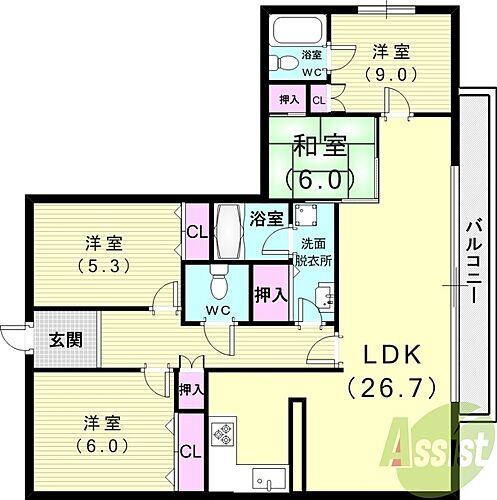  4LDK（128.15平米）システムキッチン、室内洗濯機置場