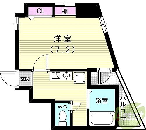  1K（23.62平米）エアコン・お風呂トイレ別・収納