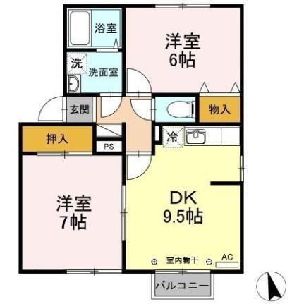 セジュールユウアイ　Ｂ 1階 2DK 賃貸物件詳細