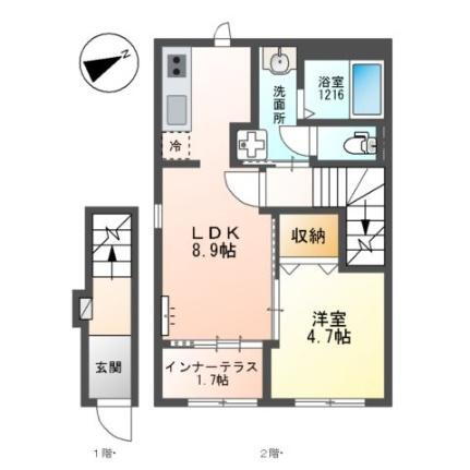 カロテラス 2階 1LDK 賃貸物件詳細
