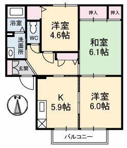 コーポ中的場　ＩＩＩ棟 2階 3K 賃貸物件詳細