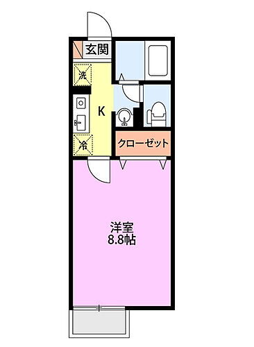 サンシャインＢ 2階 1K 賃貸物件詳細