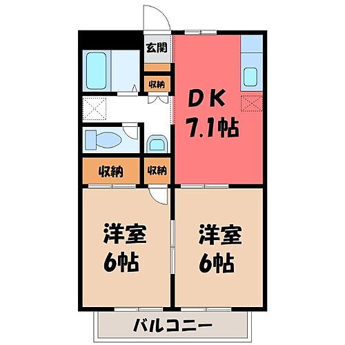 栃木県宇都宮市吉野2丁目 南宇都宮駅 2DK アパート 賃貸物件詳細