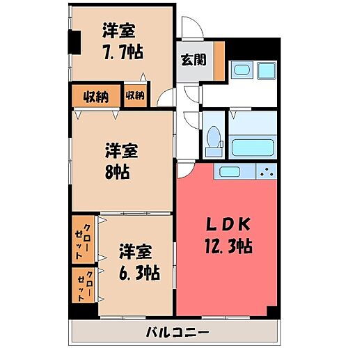 マンション桜 2階 3LDK 賃貸物件詳細