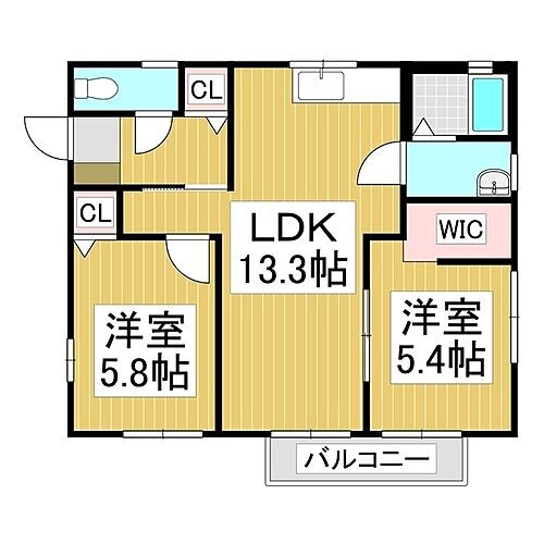 ディアスＹ　Ａ 2階 2LDK 賃貸物件詳細