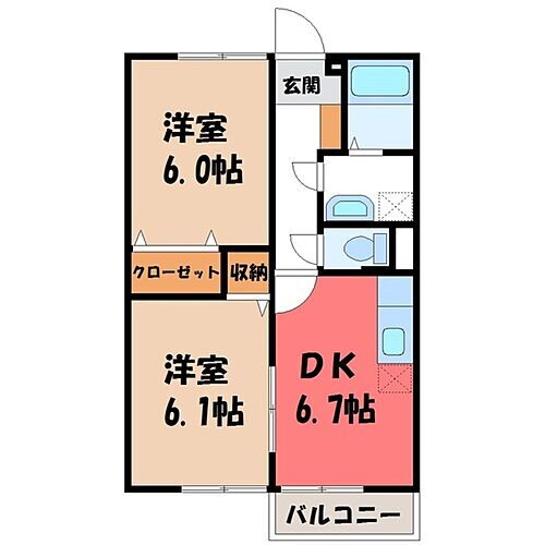 栃木県宇都宮市雀の宮1丁目 雀宮駅 2DK アパート 賃貸物件詳細