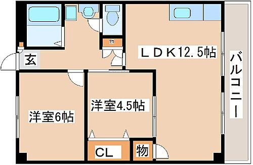 シャトレ北川 2階 2LDK 賃貸物件詳細