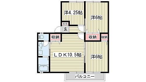 バンブーヒルＢ棟 2階 3LDK 賃貸物件詳細