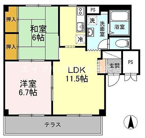 グランデュール高柳Ｂ棟 1階 2LDK 賃貸物件詳細