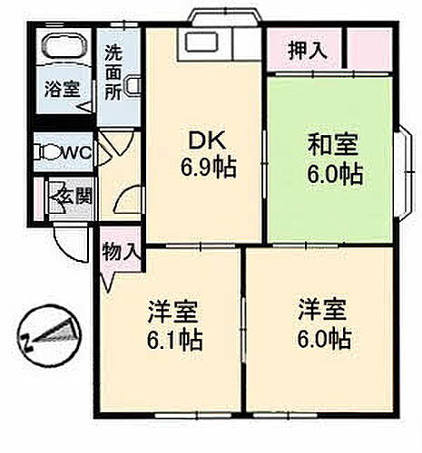 クレール東野　Ａ棟 2階 3DK 賃貸物件詳細