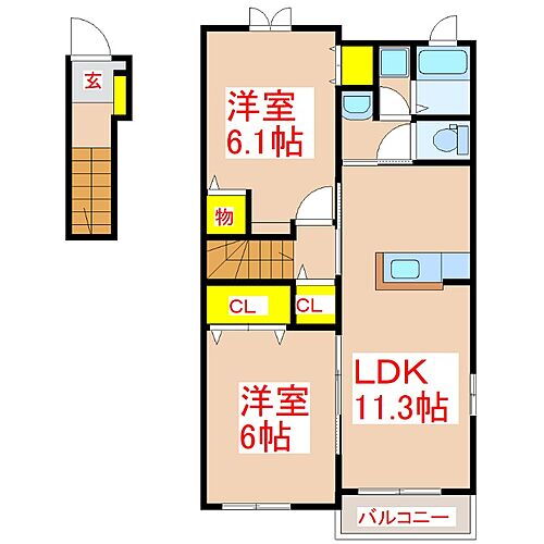 鹿児島県鹿児島市岡之原町107番地7 2LDK アパート 賃貸物件詳細