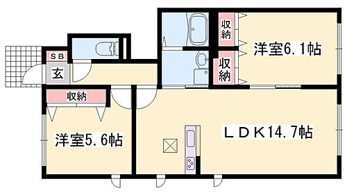 メゾン福渡Ｂ棟 1階 2LDK 賃貸物件詳細