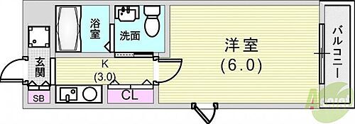  1R(19.8平米）室内洗濯機置場・独立洗面台・2面採光