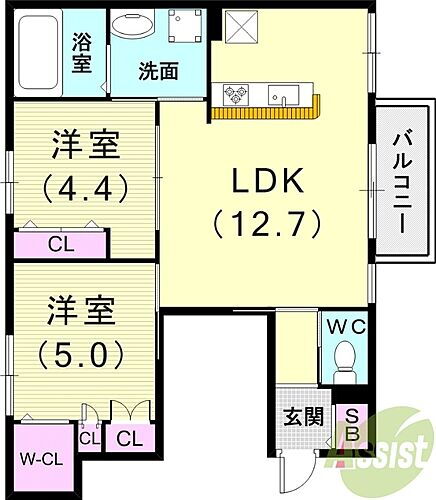  1SLDK（56.26平米）システムキッチン・室内洗濯機置場