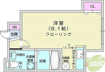  1K、カウンターキッチン、シャンプードレッサー