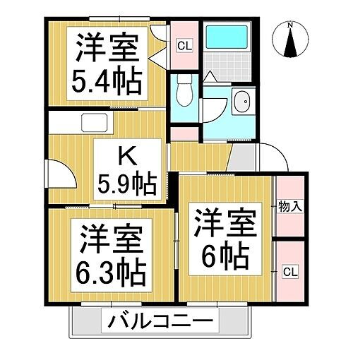 長野県長野市合戦場1丁目 篠ノ井駅 3K アパート 賃貸物件詳細