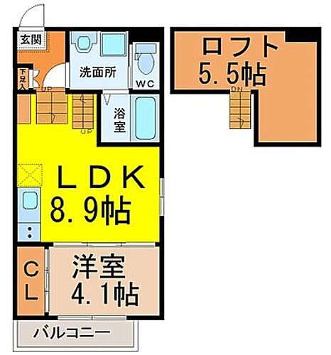  LDK8.9帖　洋室4.1帖　ロフト6帖　