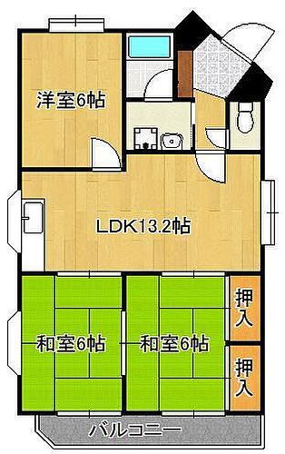 サンシティ三萩野 2階 3LDK 賃貸物件詳細