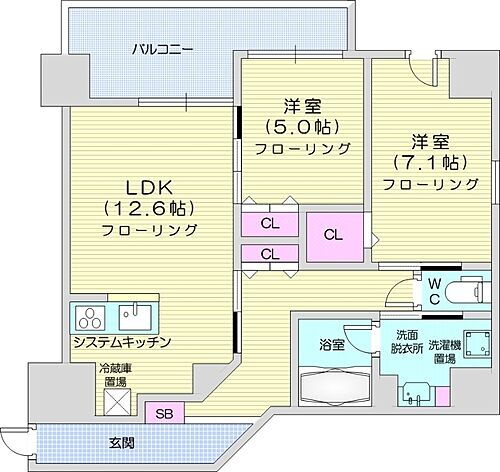 北海道札幌市白石区本郷通3丁目南 白石駅 2LDK マンション 賃貸物件詳細