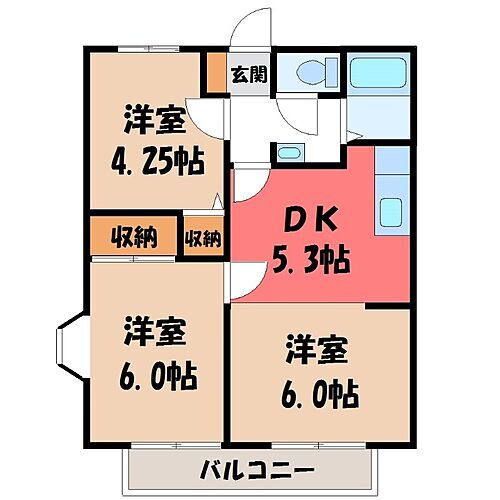 栃木県宇都宮市下岡本町 岡本駅 3K アパート 賃貸物件詳細